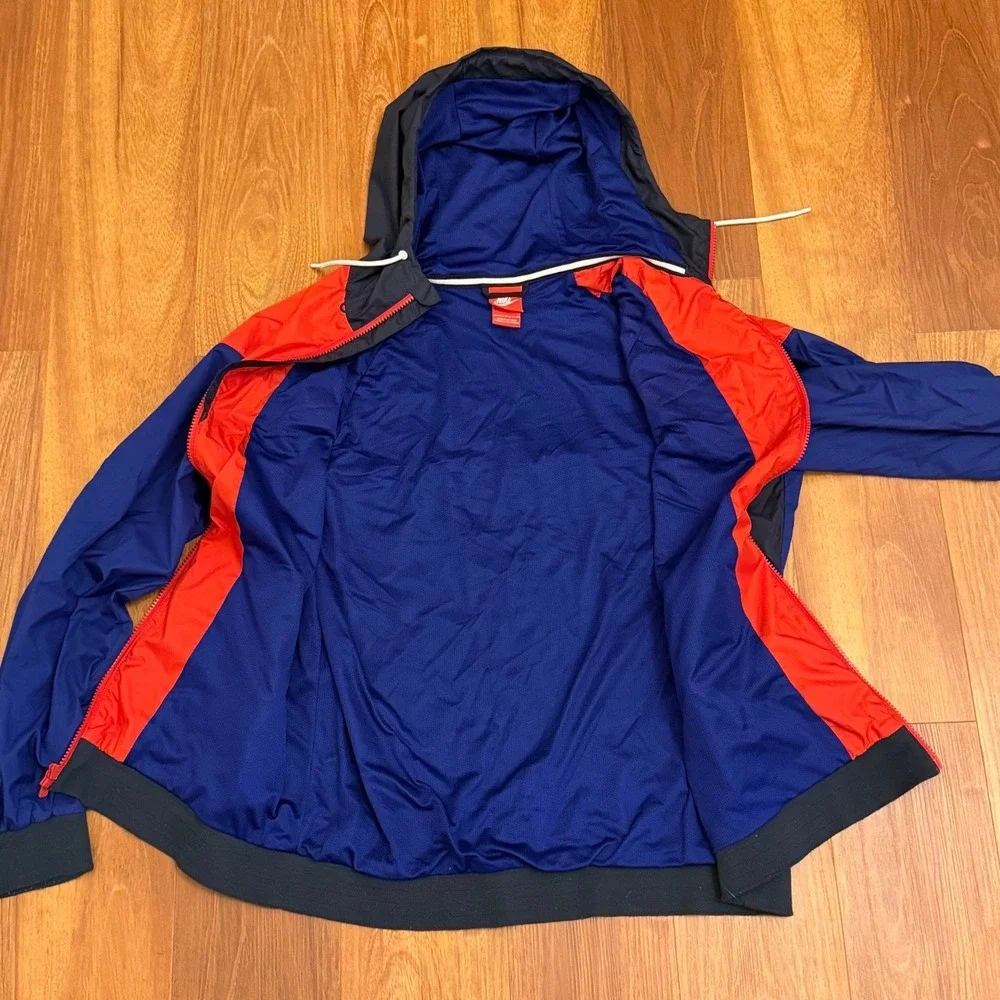 Nike Windbreaker Blue & Red Full ZIp Hooded Jacket Men's Size Large